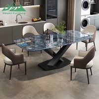 Table à manger Wayon en pierre microcristalline de luxe italienne avec pieds croisés, ensemble moderne pour petit appartement