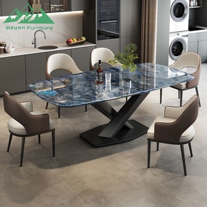 Tavolo da Pranzo di Lusso Italiano Wayon in Pietra Microcristallina con Gambe Incrociate, Set Moderno per Piccoli Appartamenti - Product Image 2