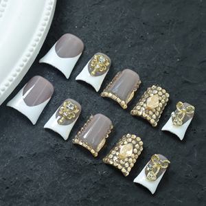 Uñas Postizas de Pico de Pato Hechas a Mano al por Mayor, 10 Piezas, Uñas Acrílicas Reutilizables, Uñas Artificiales con Pedrería - Product Image 3