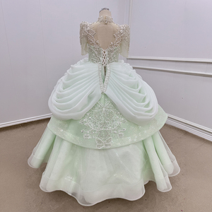 Robe de soirée longue vert menthe Wn1794 avec perles de cristal, manches bouffantes, surjupe, idéale pour bal de promo, mariage ou fête formelle - Product Image 4