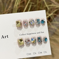 Ongles artificiels sur mesure faits à la main, effet œil de chat violet, strass 3D, faux ongles à presser, capsules d'ongles