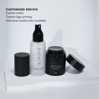 BVPACK 30g 50g 100ml Ensemble cosmétique en plastique noir givré, pot et flacon avec pompe à mousse pour nettoyant, tonique, crème