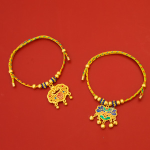 Collar de cuerda trenzada estilo chino para mascotas con colgante dorado, ajustable para gatos y perros pequeños, talla S M, adorno para el Festival de Primavera - Product Image 3