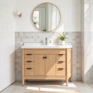 Base de tocador minimalista independiente de madera con cajón y estante, armario de almacenamiento personalizado para renovación de apartamentos - Product Image 2