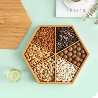 Plateau alimentaire en bois de bambou à 6 compartiments, plateau de service de noix et de bonbons avec couvercle