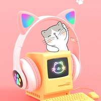 Auriculares inalámbricos con luz Flash y micrófono para niños y niñas, cascos con orejas de gato, LED, regalo