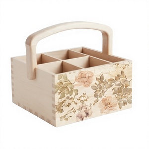 Support de Bar en Bois Imprimé Floral en Acacia, Organisateur d'Ustensiles de Cuisine – Vente Flash - Product Image 1