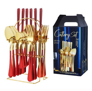 Ensemble de couverts de restaurant occidental de 24 pièces de haute qualité couverts en acier inoxydable doré avec support de boîte-cadeau écologique - Product Image 4