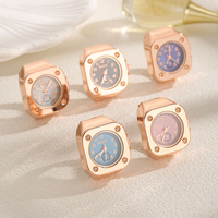 Montre Bague Carrée Vintage 20 Couleurs, Plaqué Or, Bracelet Élastique, Quartz, Sous-Cadran Chiffres Arabes, Bijou