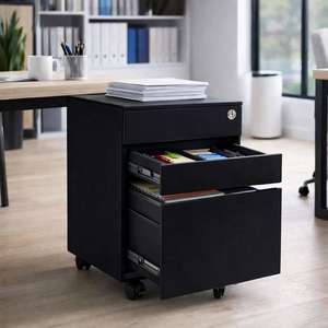 ตู้เก็บเอกสารเหล็กแบบเคลื่อนที่ 3 ลิ้นชัก ใต้โต๊ะทำงาน ตู้เก็บของโลหะพร้อมกุญแจและล้อ - Product Image 3