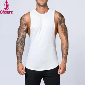 Singlet Katun OEM Lengan Hem Berlekuk, Tank Top Olahraga Adem Otot Dapat Bernafas untuk Pria