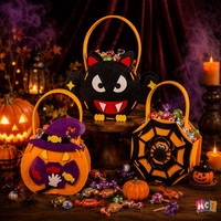 Sac à bonbons en feutre octogonal pour Halloween pour enfants |   6 modèles de sacs fourre-tout non tissés à motifs citrouille, chauve-souris et araignée |   Écologique et réutilisable