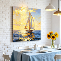 Peinture à l'huile contemporaine faite à la main, paysage marin romantique, coucher de soleil et voilier, œuvre d'art pour la décoration du salon