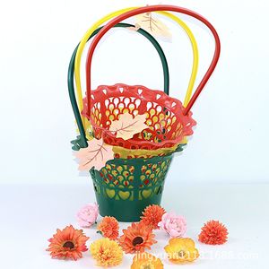 Panier à fleurs en plastique rouge et vert, diamètre inférieur de 14 cm, pour fleurs artificielles et fraîches, cadeaux de fêtes, décoration de jardin - Product Image 2