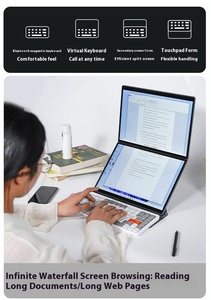 Thương Hiệu Mới Đôi Màn Hình Máy Tính Xách Tay 13.5 + 13.5 Inch Kép Màn Hình Cảm Ứng Máy Tính Xách Tay PC Intel Celeron N100 Yoga Máy Tính Xách Tay Máy Tính Cho Doanh Nghiệp - Product Image 5