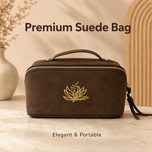 Wholesale 9 Inches Suede Fabric Makeup <b>Bag</b> New Design Cosmetic <b>Bag</b> with Foil Gold Logo Portable <b>Zipper</b> <b>Storage</b> <b>Bag</b> - Product Image 1