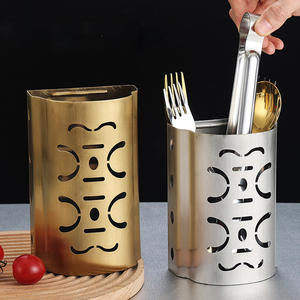 Soporte para cubiertos de acero inoxidable dorado, escurridor de palillos perforados, cesta de almacenamiento de utensilios de cocina, escurridor de vajilla de Metal - Product Image 6