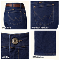 Jean slim coupe cowboy pour homme, taille haute, en denim indigo de coton, style western décontracté, cinq poches
