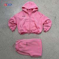 Pakaian Merek Mewah Setelan Olahraga Kustom Streetwear Tracksuit Dua Potong Celana Panjang Lebar dan Set Hoodie Beritsleting