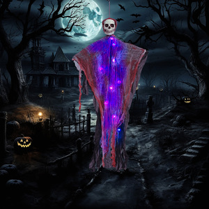 Déguisement d'Halloween Horreur Sang, Tissu Gaze Crâne Fantôme Lumineux Vert Coloré, Décoration Suspendue pour Maison Hantée - Product Image 5