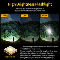 Lampes de poche LED rechargeables, zoomables et 3 modes, étanches IP65, lampes de poche pour les urgences, l'extérieur, le camping, les pannes de courant