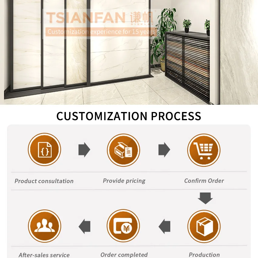 Tsianfan Custom Showroom Pull-Push Ceramic Tile Slide Stand Wood Floor Display Sintered Stone Sliding Metal Granite Display Rack