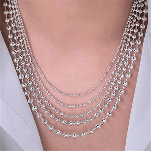 Collar De Cadena De Cuentas De Bolas Gruesas De Plata Esterlina