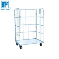Chariot de ramassage de commandes polyvalent à 3 niveaux avec paniers métalliques, échelle escamotable, 5 roulettes pivotantes, poignée rouge, pour usine