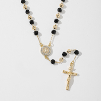 Nouveauté - Collier de prière catholique en perles noires plaquées or, Saint-Benoît, cadeau chrétien