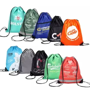 Goedkope Promotie Custom Logo Tas 210d Polyester Nylon Trekkoord Sport Gym Rugzak Tas