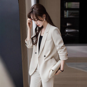 Women's Suit <b>Set</b> Loose Fit Two Piece <b>Office</b> Lady Style Three Quarter Sleeve Anti Wrinkle Business Leisure Wear - Product Image 3