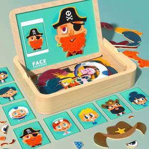 Tabletop Toy 2-In-1 Magnetic Jigsaw <b>Puzzle</b> <b>Boxes</b> Girls Boys Costumes Princess Pirate Crazy Face Dress up Game - Product Image 1