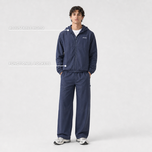 Conjunto Deportivo Charlo Personalizado Azul Marino, Sudadera con Capucha de Manga Larga, Pantalones Deportivos Holgados, Ropa de Gimnasio para Todas las Temporadas, Unisex, Conjunto de 2 Piezas, OEM ODM - Product Image 3