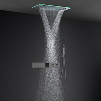 Ensemble de douche mural moderne en acier inoxydable pour salle de bain, avec fonction pluie et cascade, thermostatique, et douchette à main