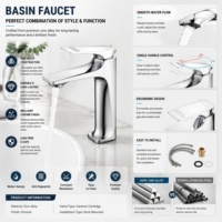 Robinet de salle de bain moderne monocommande en alliage de zinc nickel brossé, avec fonction cascade, pour eau chaude et froide, et accessoires de valve en céramique plastique