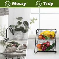 2-laags draadmand fruitmand standaard zwart metalen aanrechtblad keuken groente opbergrek organizer display