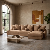 Canapé modulaire Jennifer en cuir, 3 pièces, avec chaise longue à droite, luxe moderne, sur mesure, rembourré, pour salon et hôtel