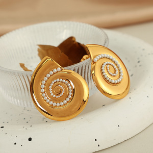 ต่างหูรูปทรงหอยสังข์มุกสีขาวโลหะผสมสังกะสีสีทองสีเงินแฟชั่นเครื่องประดับของขวัญโอกาสการจัดวางแบบฝังขอบ EH724 - Product Image 2