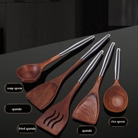 Ensemble d'ustensiles de cuisine en bois de noyer avec louche de poêle antiadhésive épaissie spatule à frire cuillère à riz à usage domestique