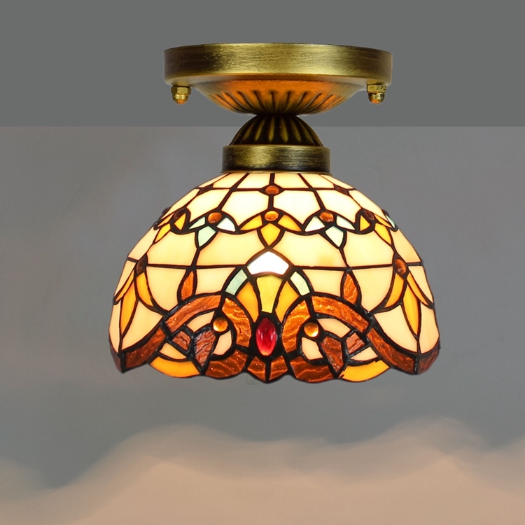 8 Inch American Retro Baroque Tiffany Stained Glass Small Ceiling Lamp Living Room Hall Corridor Balcony bar Lighting