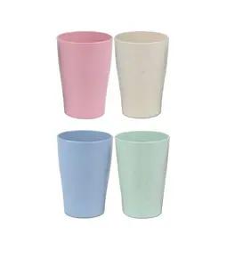 4 Set yeniden bardak buğday pipetli bardak kırılmaz kupalar çevre dostu renkli cam bulaşık makinesinde yıkanabilir içme diş fincan