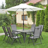 Ensemble de 6 chaises pliantes et table avec trou pour parasol, mobilier de jardin d'extérieur, ensemble de chaises et de table avec parasol