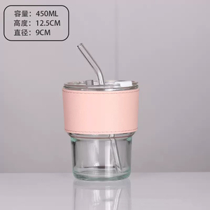 Tazza in Vetro Trasparente Ecologica con Coperchio e Cannuccia, Resistente all'Acqua Bollente, Design Moderno per Caffè Freddo, Tè, Uso Esterno - Product Image 6