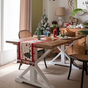 Chemin de table en jacquard teint en fil, motif écossais rouge de Noël, bonhomme de neige, pompon, polyester, drapeau de table, couvre-table, serviette - Product Image 2