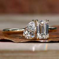 Bagues en or massif en gros pour femmes, fiançailles, argent, moissanite VVS, coupe ovale, bague Toi et Moi