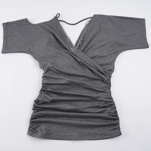 Vestido Mini Sexy de Un Hombro con Cuello en V y Detalle de Cadena en la Espalda para Mujer, Vestido de Fiesta de Punto Gris para Salir de Noche en Verano - Product Image 6
