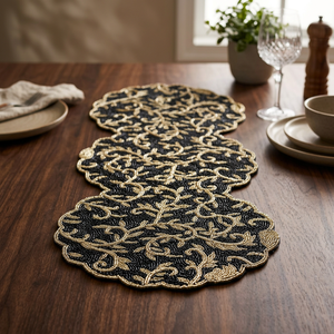 Camino de Mesa Bordado con Flores, Negro y Dorado, Decoración Clásica para el Hogar, Lavable - Product Image 6