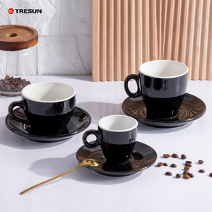 <span class=keywords><strong>Set</strong></span> di Tazze da Espresso in Porcellana Personalizzate con Logo, Piccole Bianche e Nere da 80-200 cc con Piattino - Product Image 1