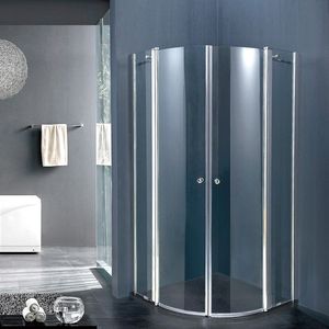 Portes <span class=keywords><strong>de</strong></span> <span class=keywords><strong>douche</strong></span> d'angle coulissantes doubles en verre avec cadre intérieur incurvé et charnières dissimulées <span class=keywords><strong>pour</strong></span> salle <span class=keywords><strong>de</strong></span> bain - Product Image 1