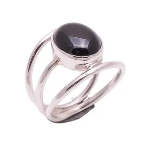 Natural black onyx gemstone rings 925 silver jewelry sterling silver handmade jewelry wedding fine silver rings suppliers